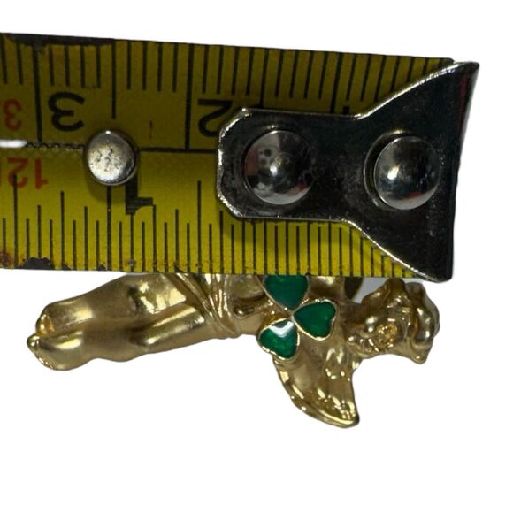 Lucky Angel Pin Holding Shamrock Clover Gold Tone Lapel - Picture 6 of 6